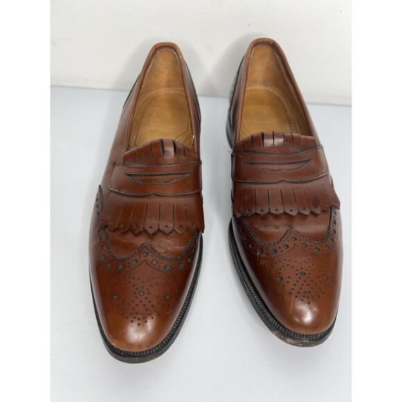 Vtg Johnston Murphy Aristocraft Leather Shoes Loafers Wingtip Brown Men’s Sz 11B - Picture 2 of 11